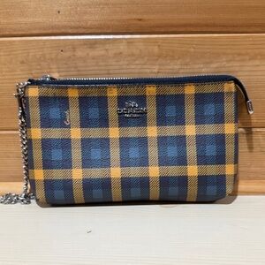 Coach Checkered Clutch - Navy and Mustard